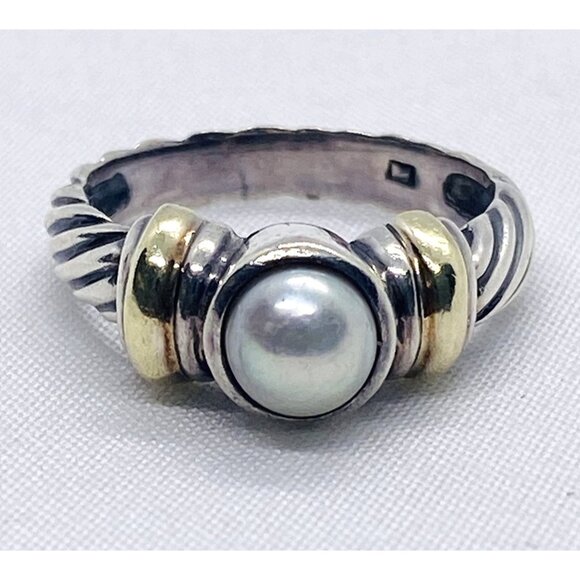 David Yurman 14K 585 Sterling Silver Pearl Ring - Picture 1 of 10